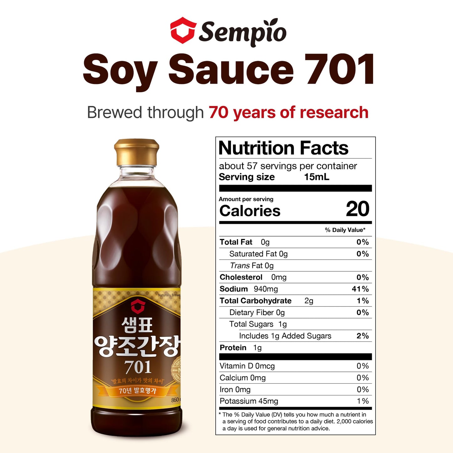 Sempio Naturally Brewed Soy Sauce 701 (860 ml/29.08 fl oz) - Authentic enhanced Soy Sauce with Rich Taste and Aroma