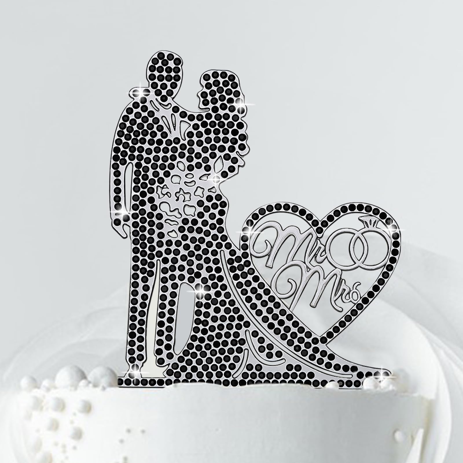 Jaciya Mr and Mrs Cake Topper With Black Rhinestone Bride and Groom, Black Wedding Decorations