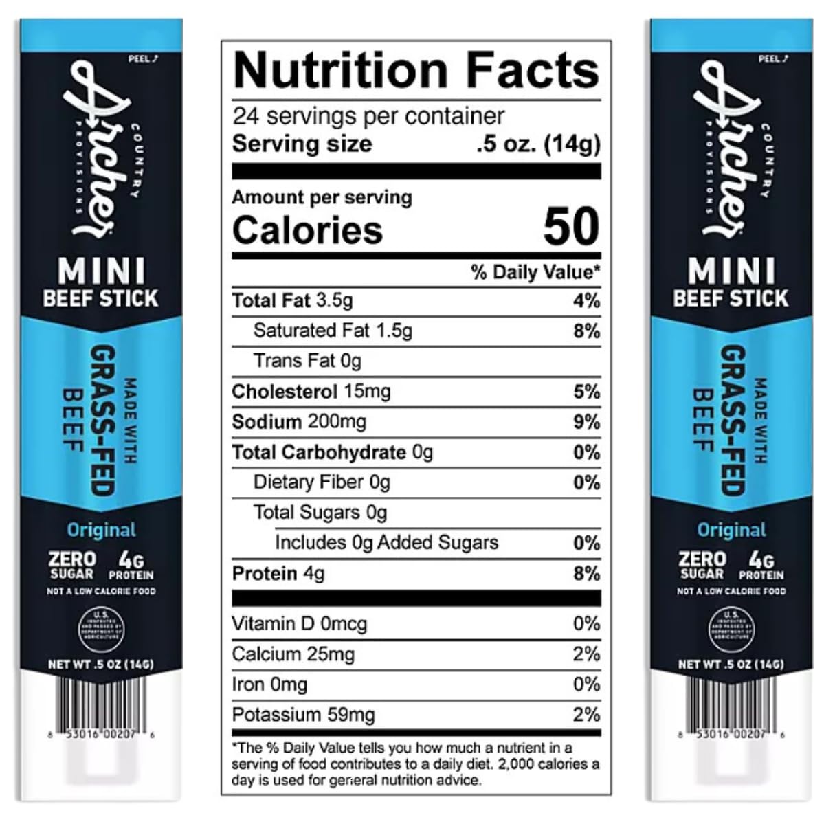 FANZUM Archer Minis Grass Fed Beef Sticks - 0.5oz, Pack of 24