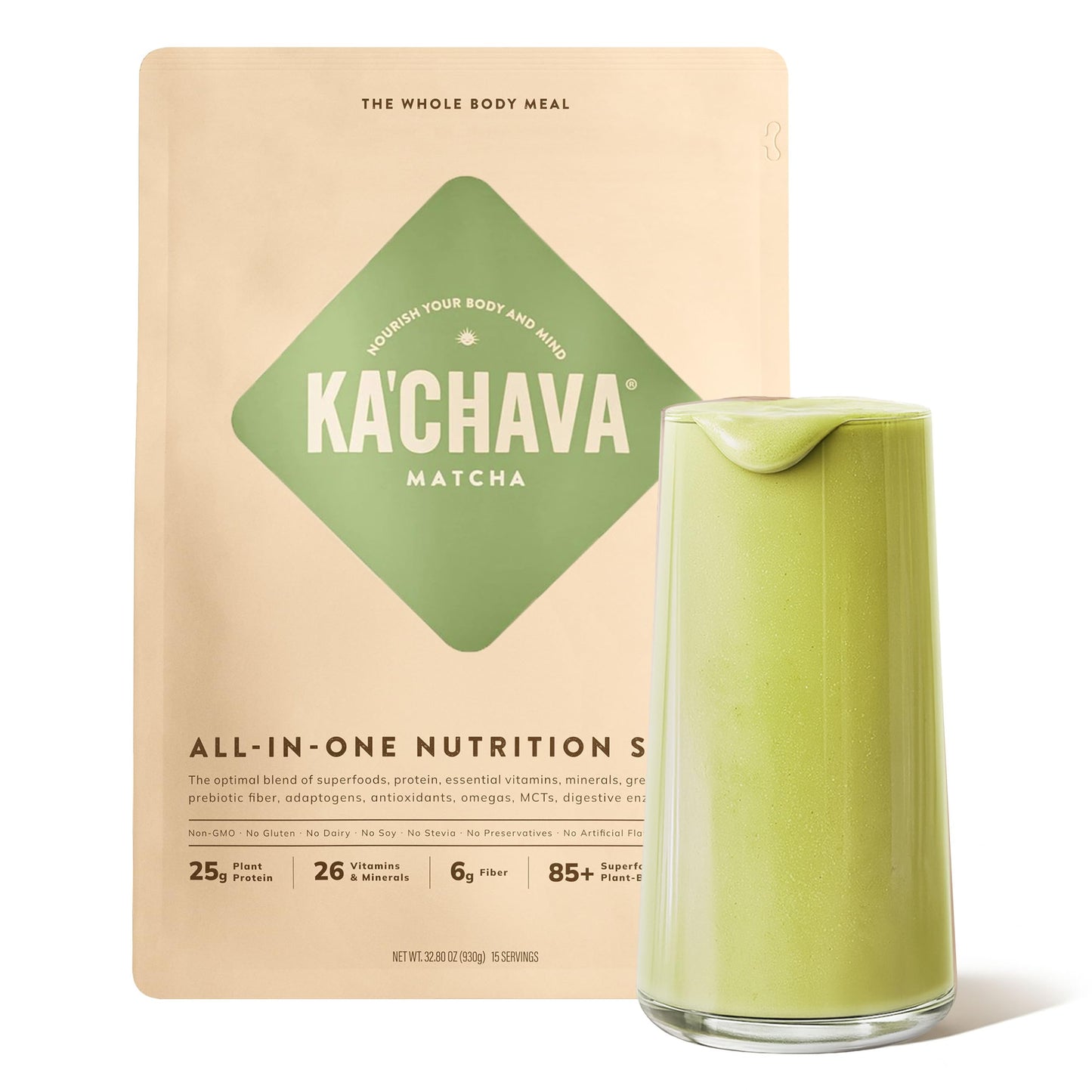 Kachava Whole Body Meal Shake Matcha 2 Lb - Vegan Protein Powder With 85+ Superfoods & Greens - Plant-Based Meal Replacement With Probiotics & Digestive Enzymes - Gluten & Dairy Free (15 Servings)