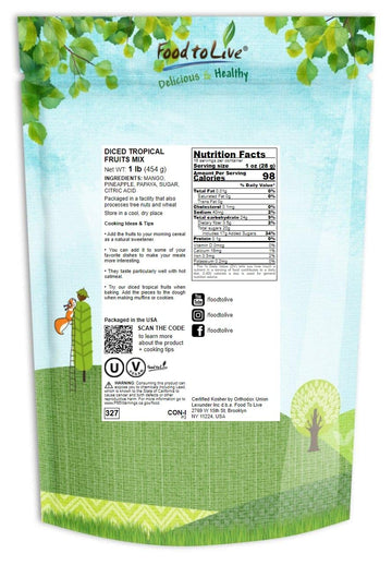 Food To Live Diced Fruits Mix, 1 Pound - Contains Dreid And Diced Mango, Pineapple, Papaya. Sweetened, Unsulfured, Candied Vegan