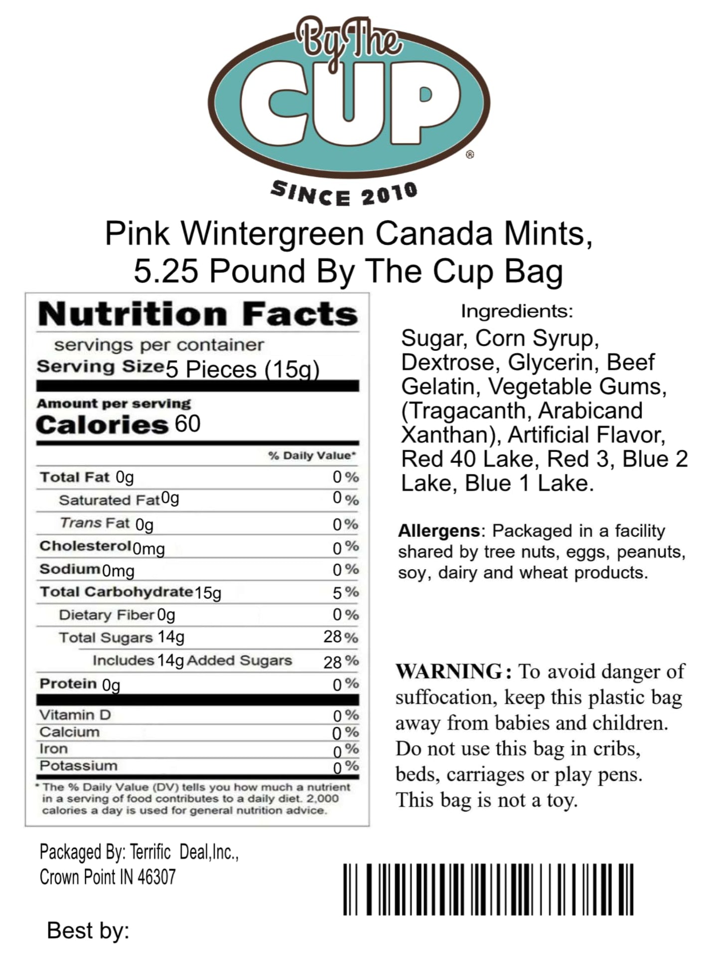 By The Cup Canada Mints, Pink Wintergreen, 5.25 lb Bulk Bag