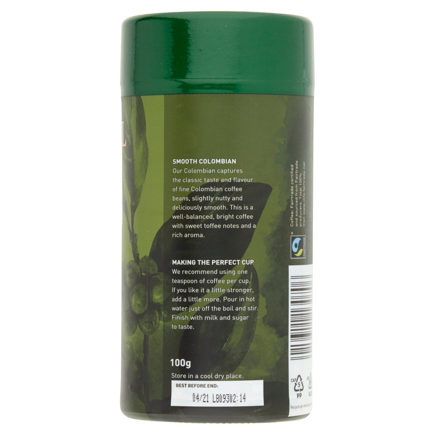 PERCOL Smooth Colombian Instant Coffee - 100% Arabica, Light Strength, 3.5 oz, Green