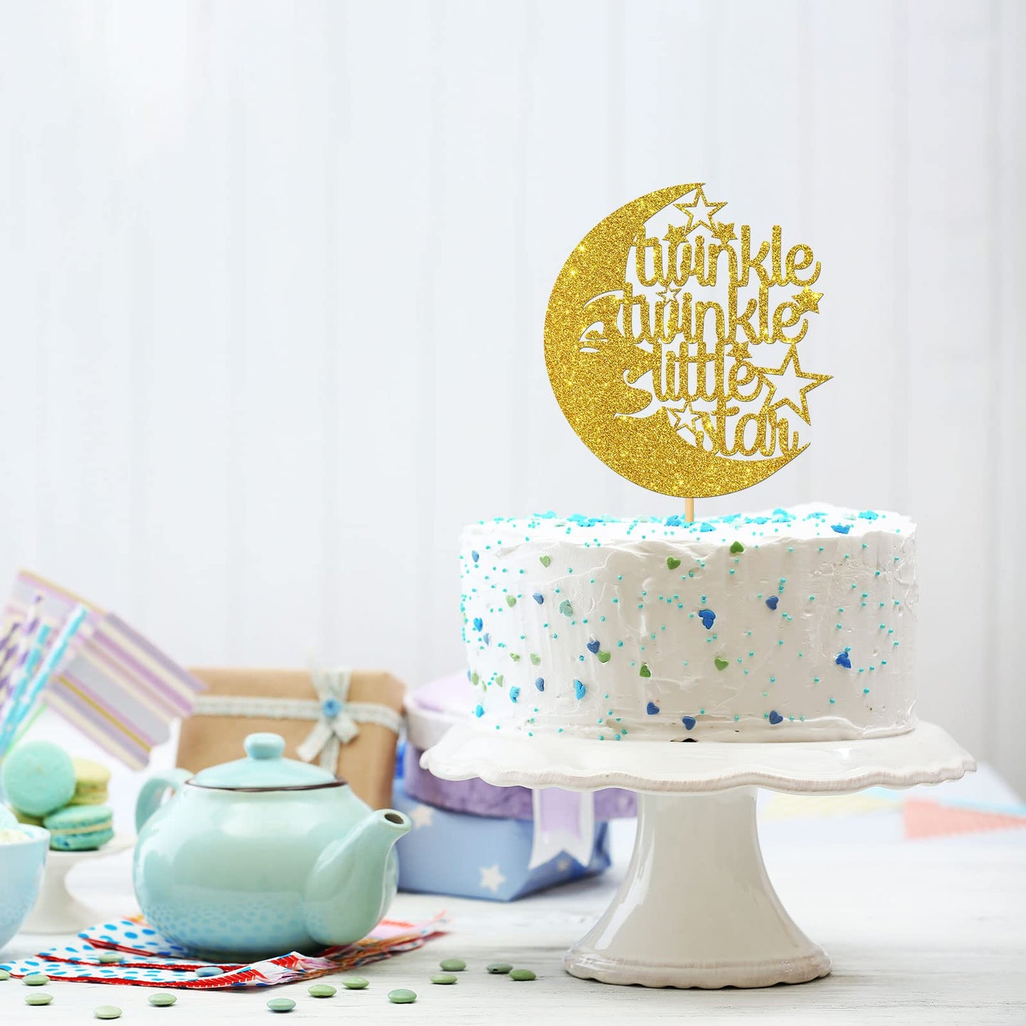 Twinkle Twinkle Little Star Cake Topper Gold Glitter Baby Shower, Baby 1St Birthday, Gender Reveal Party Decorations