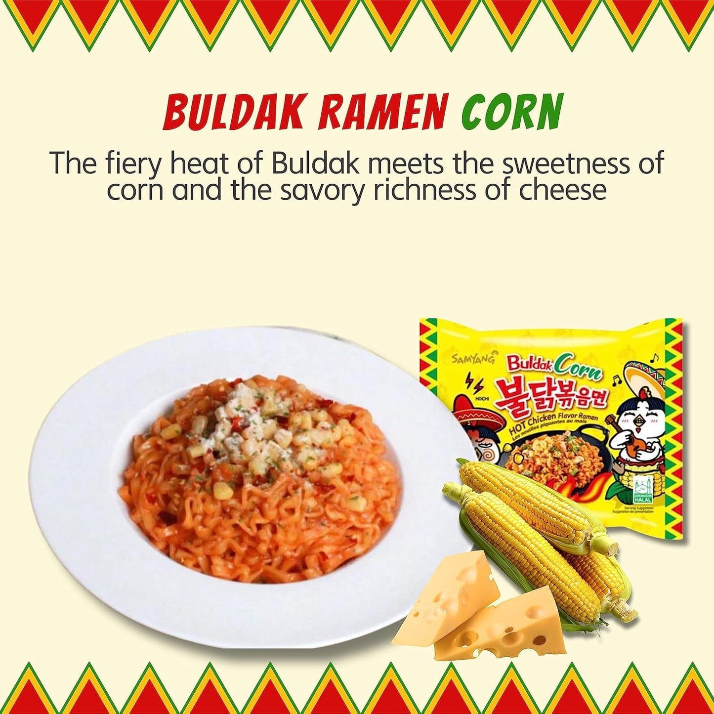 (10 Packs) Buldak Ramen Noodles - Corn Flavor - Hot Chicken Stir-Fried Ramen - Creamy & Savory Heat - Imported Korean Instant No