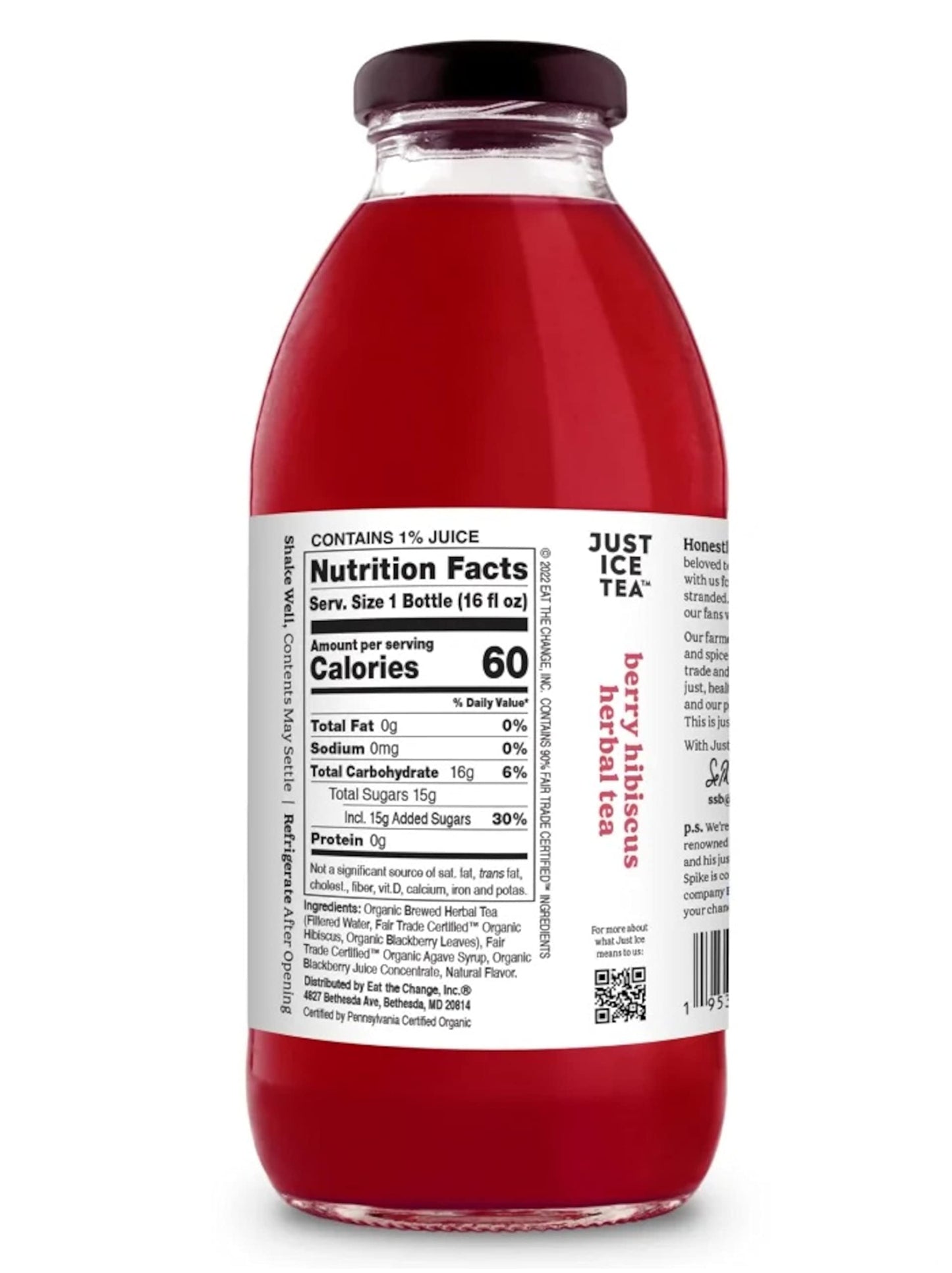 Just Ice Tea Organic Iced Tea, 16 Fl Oz Glass Bottles (Pack Of 4) (Berry Hibiscus)
