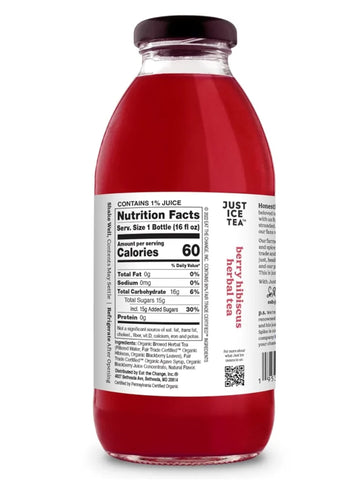 Just Ice Tea Organic Iced Tea, 16 Fl Oz Glass Bottles (Pack Of 4) (Berry Hibiscus)