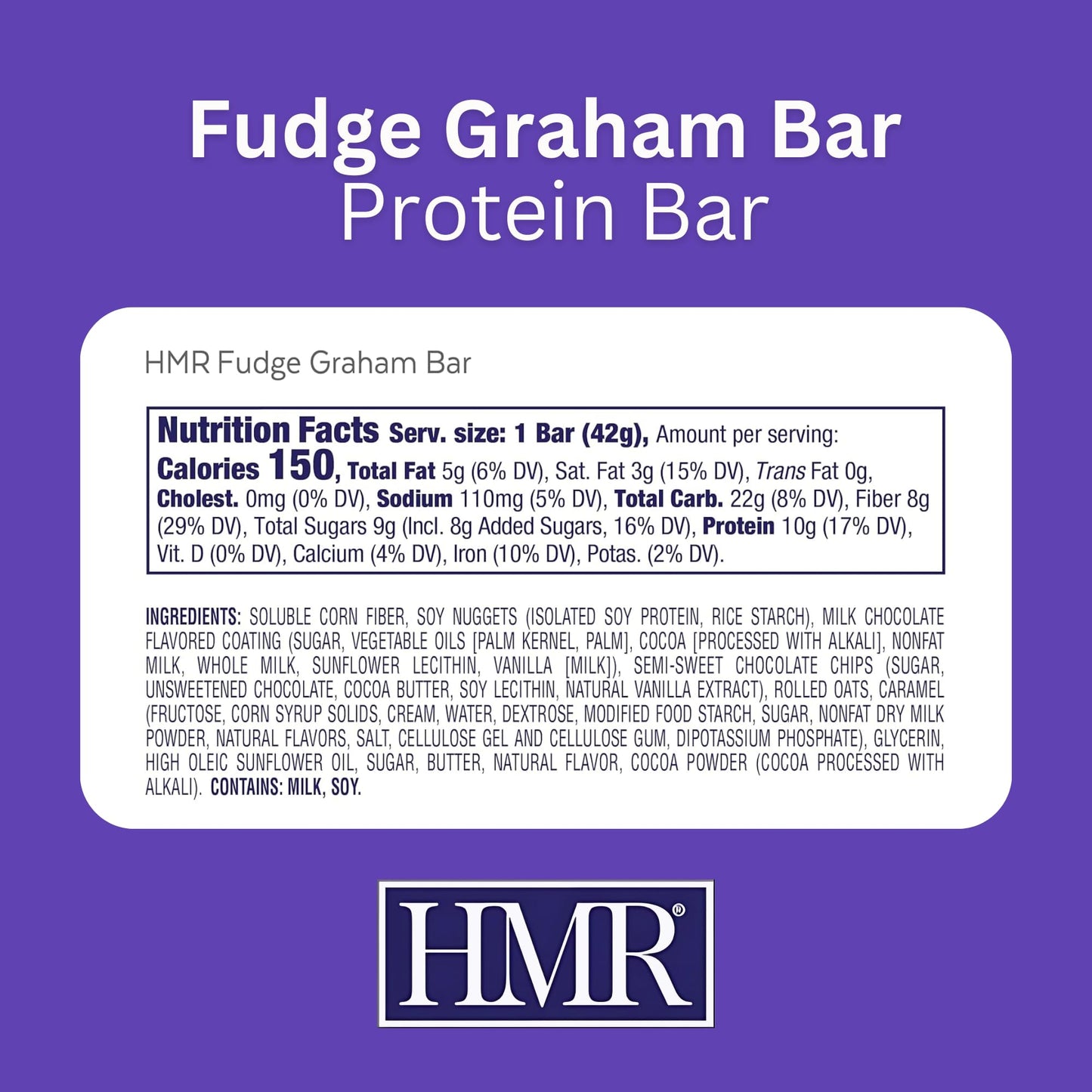 HMR Bar, Fudge Graham Protein Bar | Nutritious Snack to Support Weight Maintenance | Low Calorie Dessert | 10g of Protein | 24 C