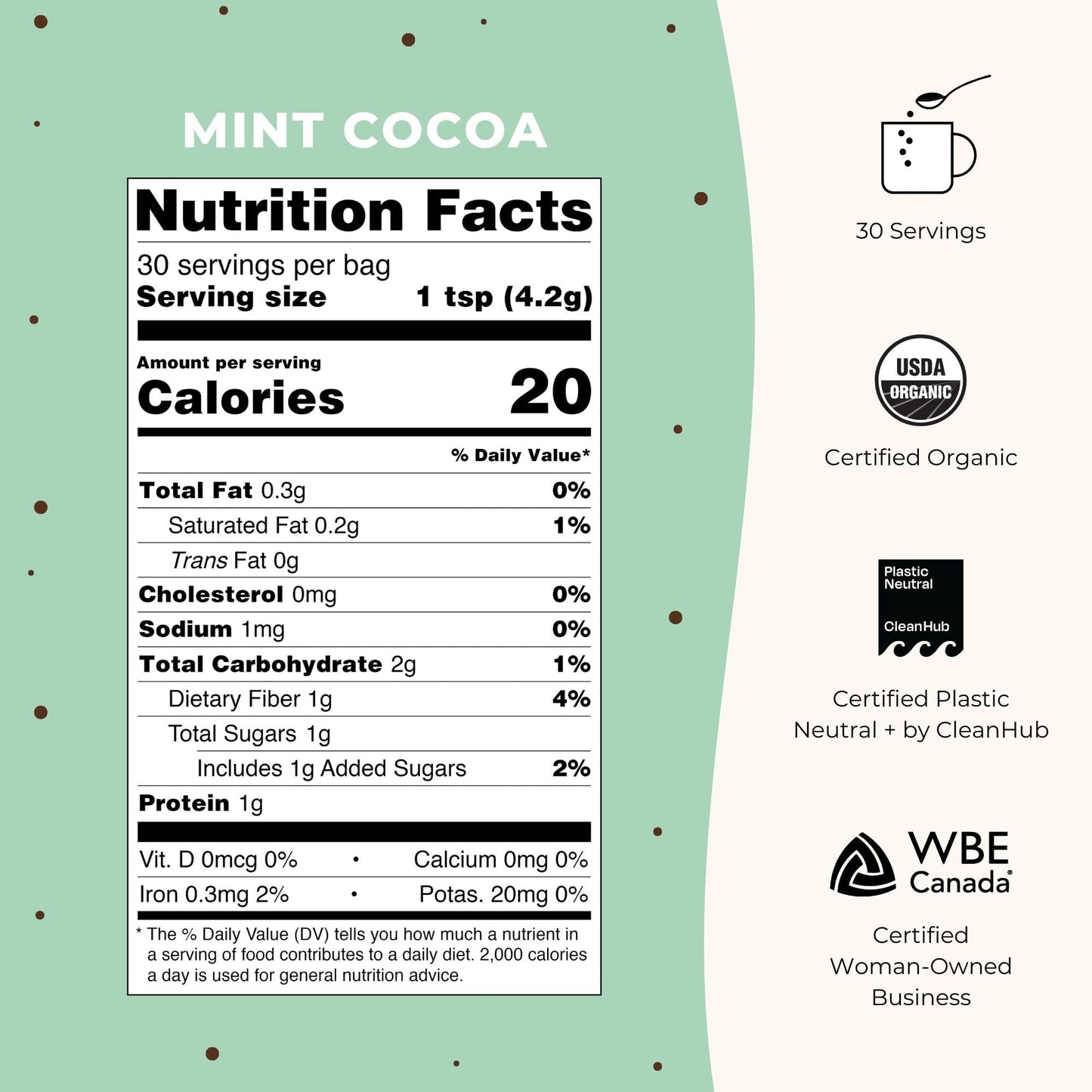 Blume Peppermint Cacao Blend - Superfood Latte with Adaptogens - 3.5 oz - Keto Friendly & Vegan Hot Chocolate