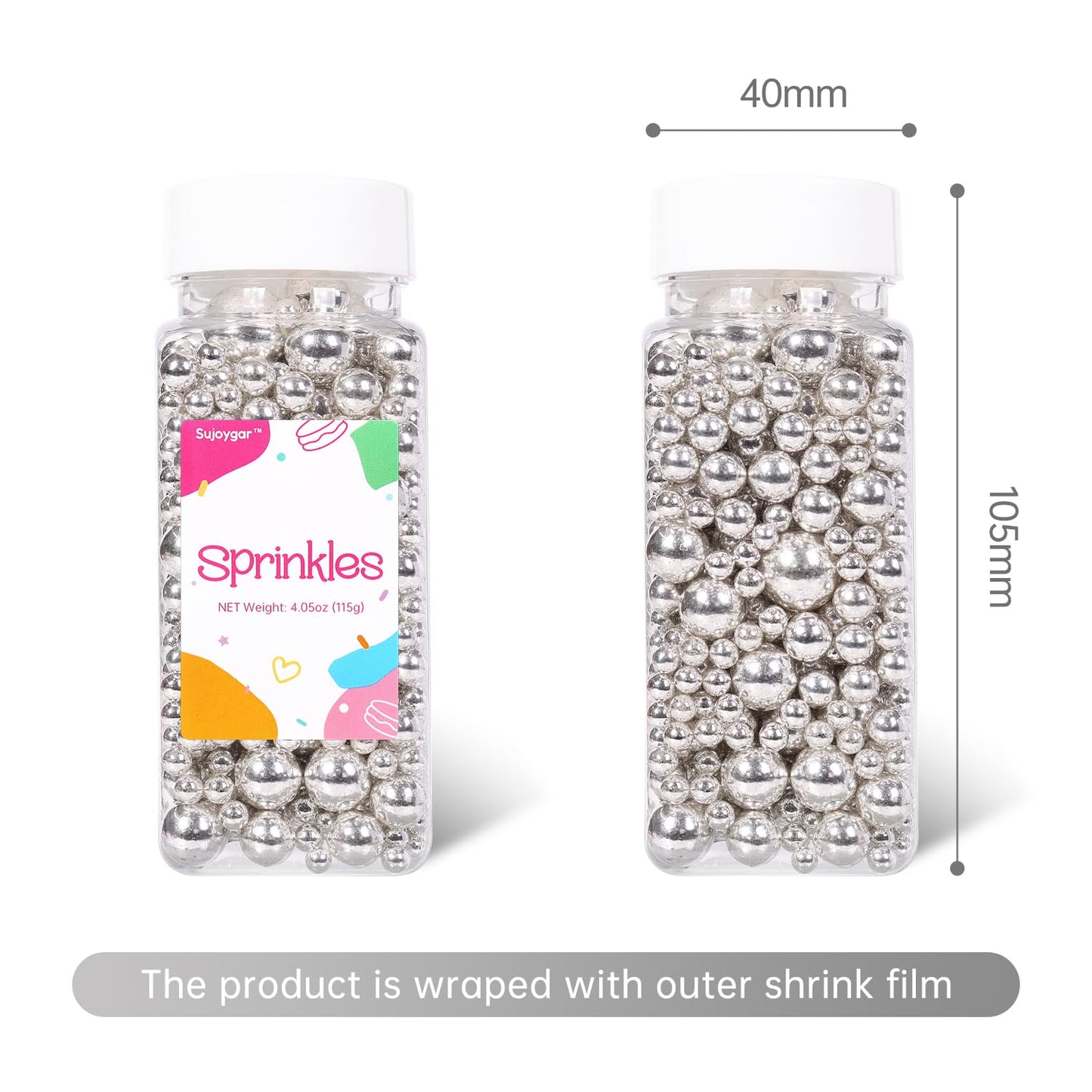 Silver Pearl Sprinkles For Cake Decorating,Metallic Sprinkles For Cupcake Toppers Baking Cookie Ice Cream, Lover Birthday Celebr