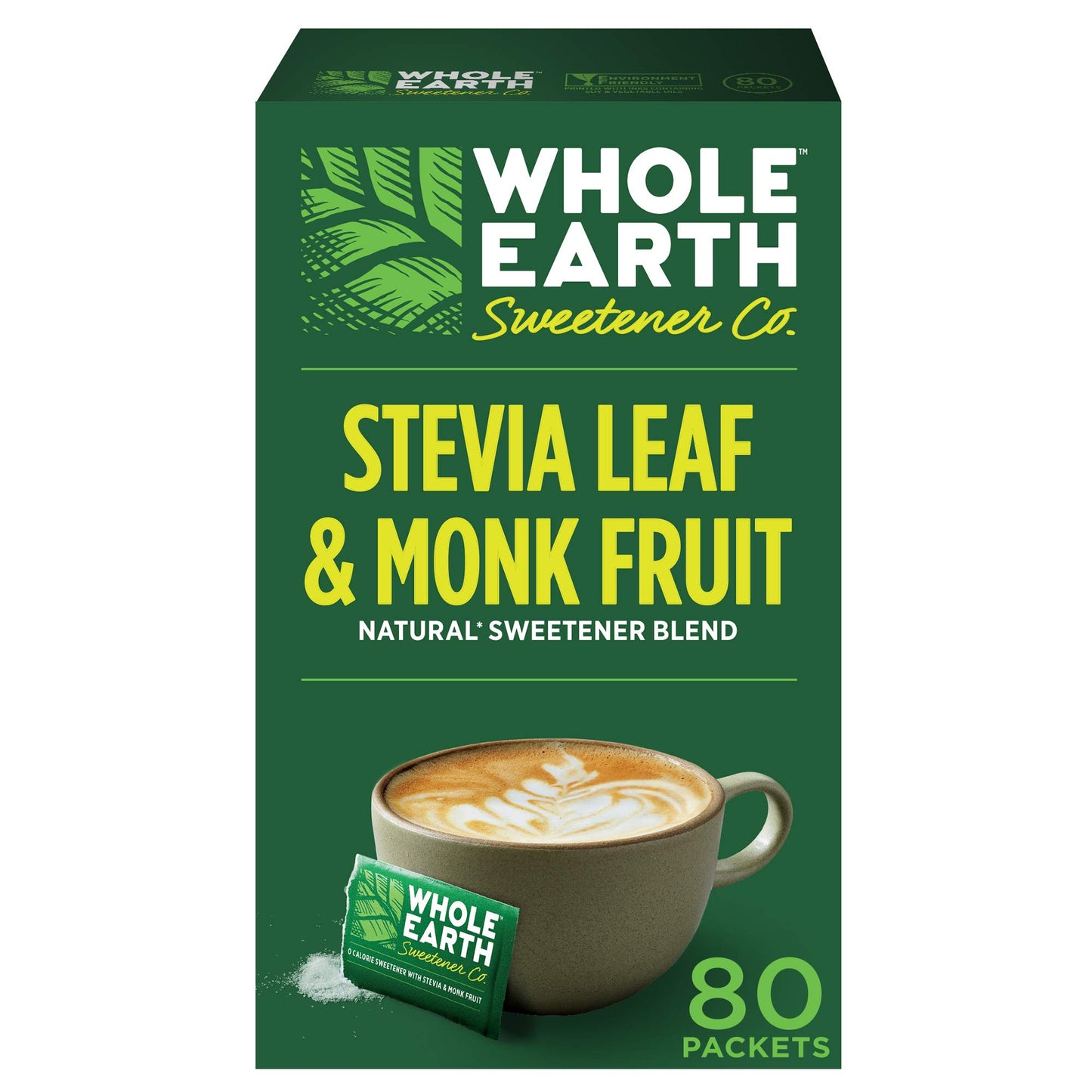 Whole Earth Stevia Leaf and Monk Fruit Sweetener, Erythritol Sugar Substitute, 80 Packets, 11.2 Ounce, Stevia & Monk Fruit