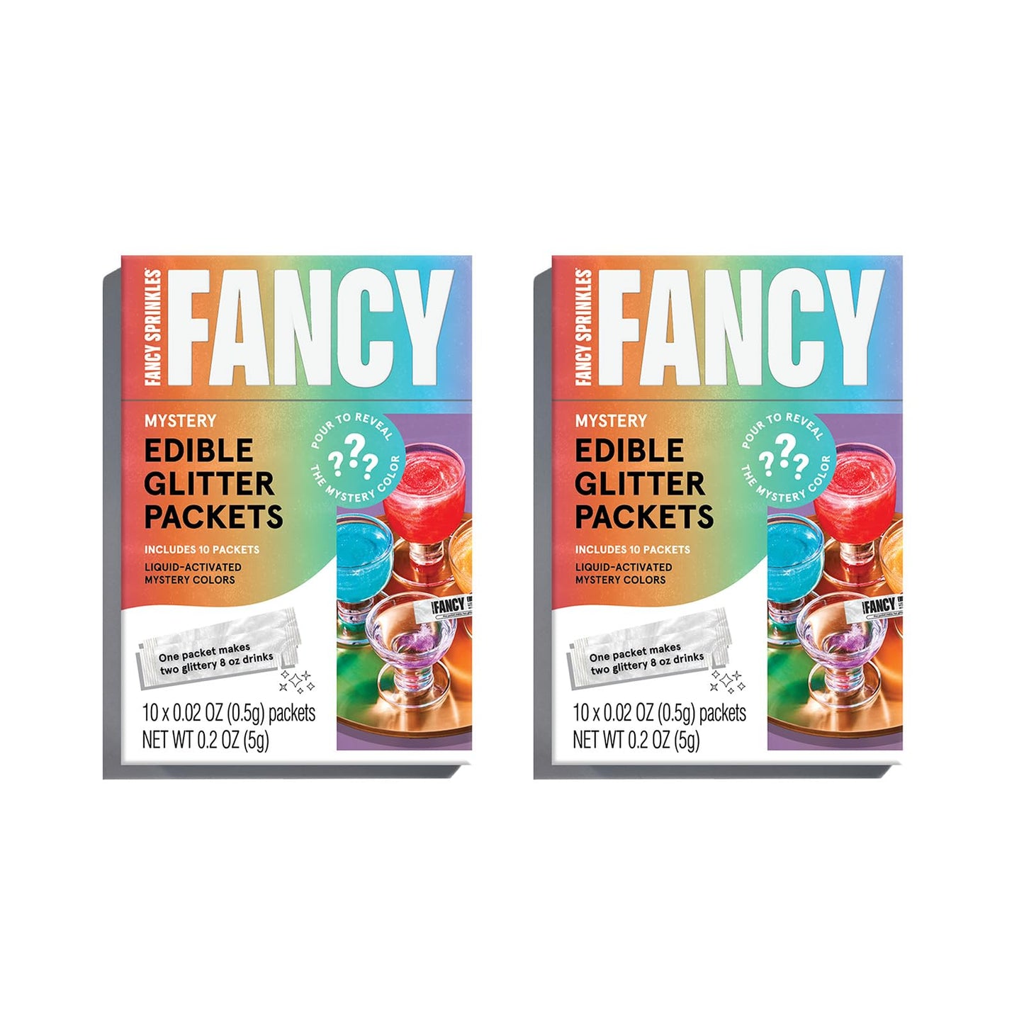 Fancy Sprinkles Edible Glitter Packets, Mystery Colors, 2 Pack, Portable for Drinks and Cocktails