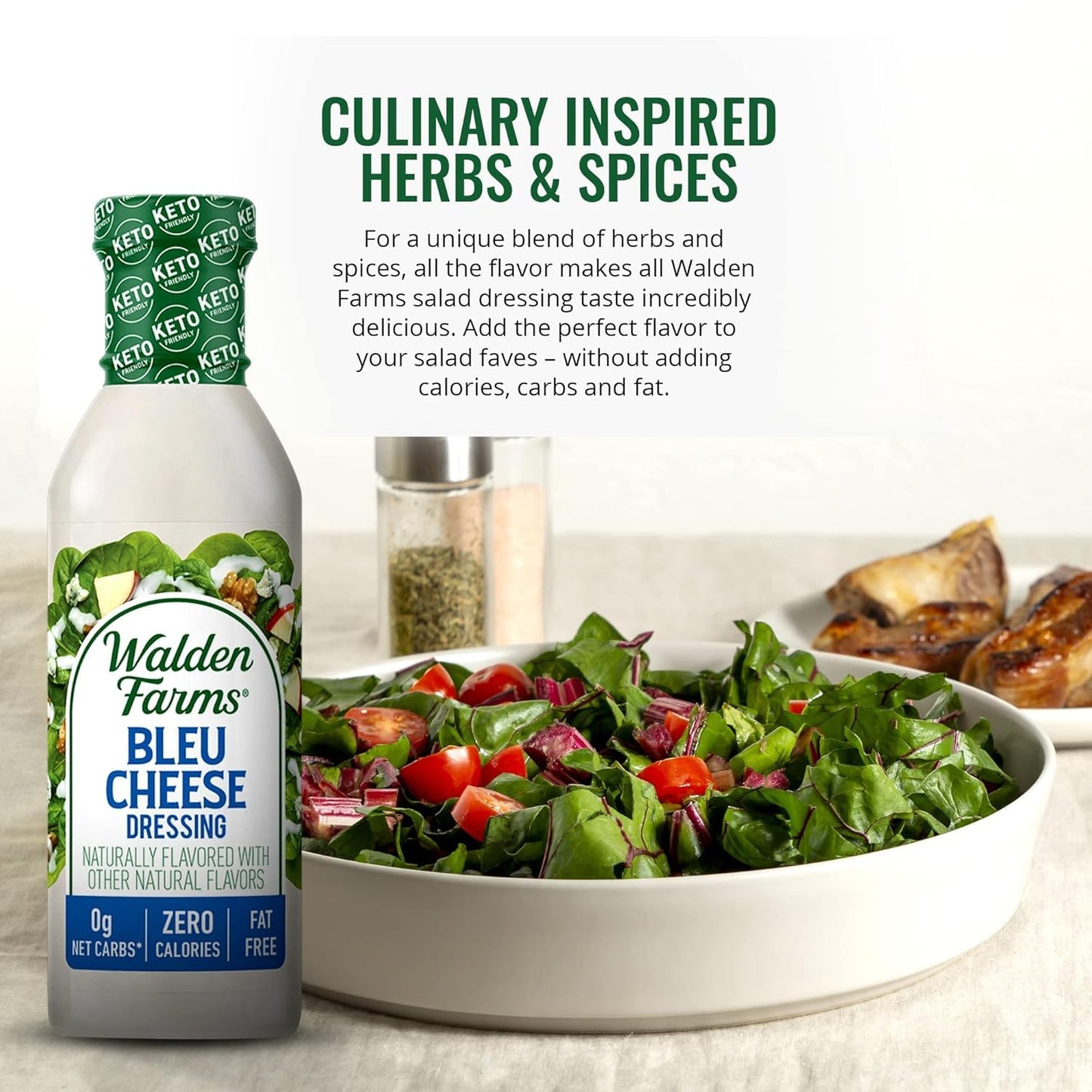 Walden Farms Bleu Cheese Dressing - Calorie-Free, Gluten-Free, Low Carb, Keto-Friendly, Sugar-Free, Rich Bleu Cheese Flavor - 6