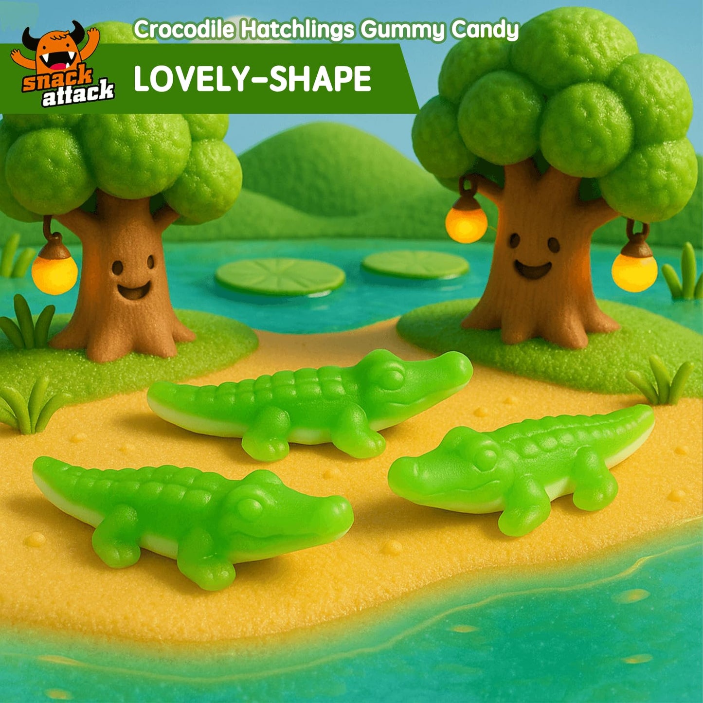 Snack Attack Gummy Crocodile Hatchlings Gummy Candy Assorted Fruit Flavors Double Sealed Freshness Kids & Adults Treats 10lb Bag
