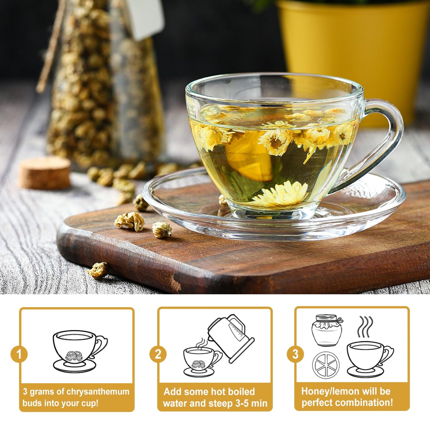 Tearelae - Premium Dried Chrysanthemum Tea - [5A] Top Grade - Natural Chinese Chrysanthemum Tai Ju - Refreshing Floral Fragrance - Herbal Loose Leaf Tea - 3Oz/85G