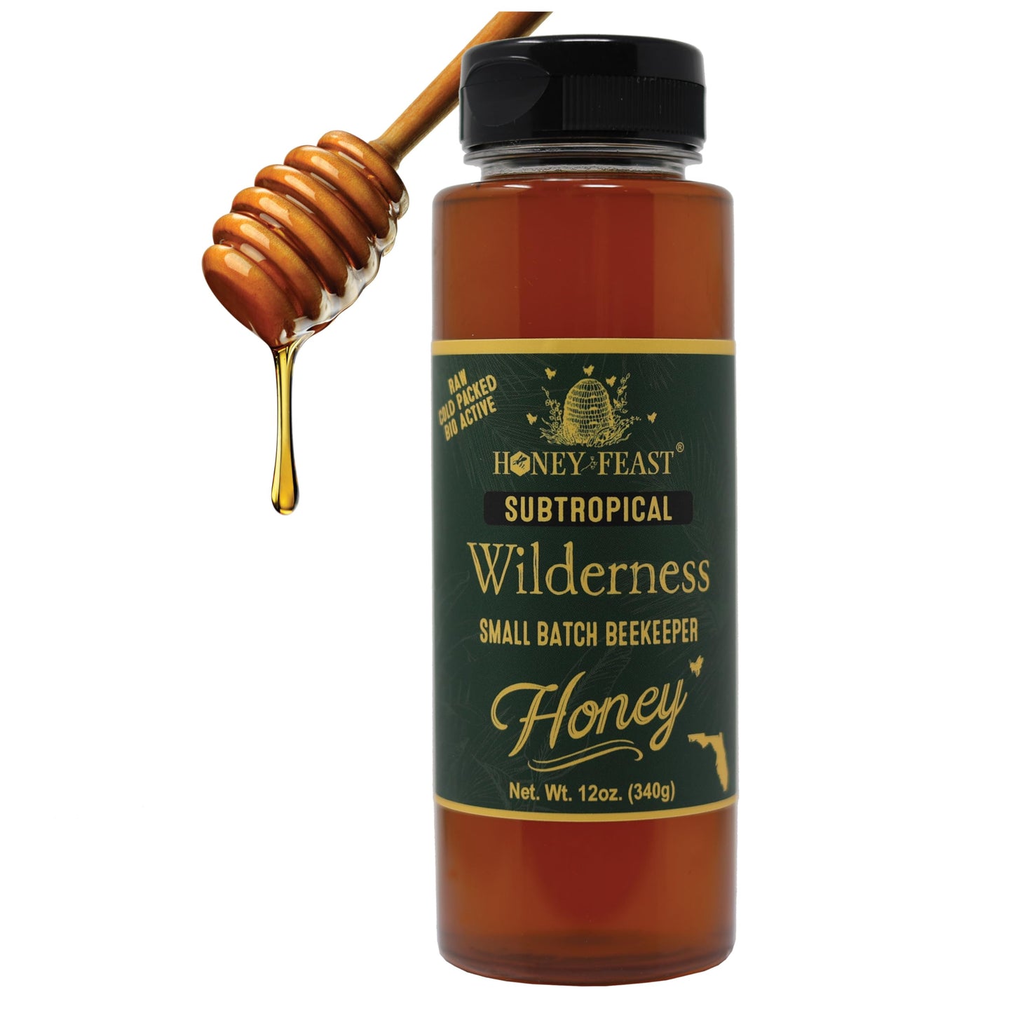 Honey Feast Subtropical Wilderness Honey, Raw & Unfiltered, 12 oz, Small Batch