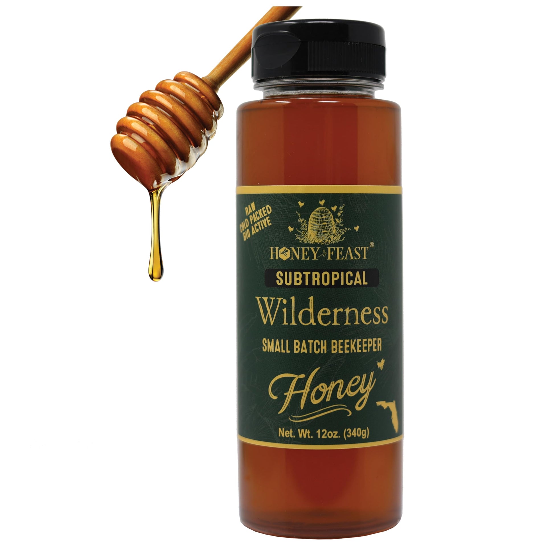 Honey Feast Subtropical Wilderness Honey, Raw & Unfiltered, 12 oz, Small Batch