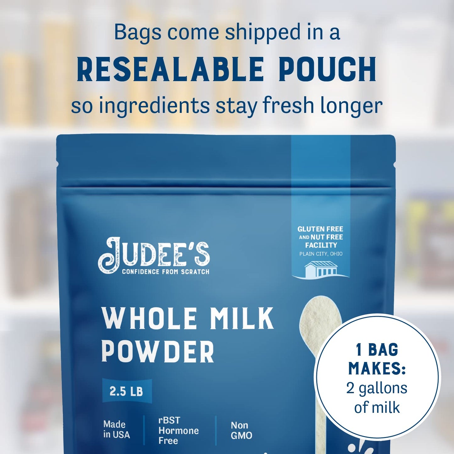 Judees Gluten Free Whole Milk Powder - Non-GMO, Gluten & Nut-Free - 40 Ounce