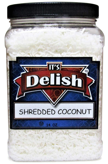 Gourmet Shredded Coconut All Natural Flakes, Raw, Unsweetened, By It'S Delish - 14 Oz Jumbo Reusable Container - Great For Smoot
