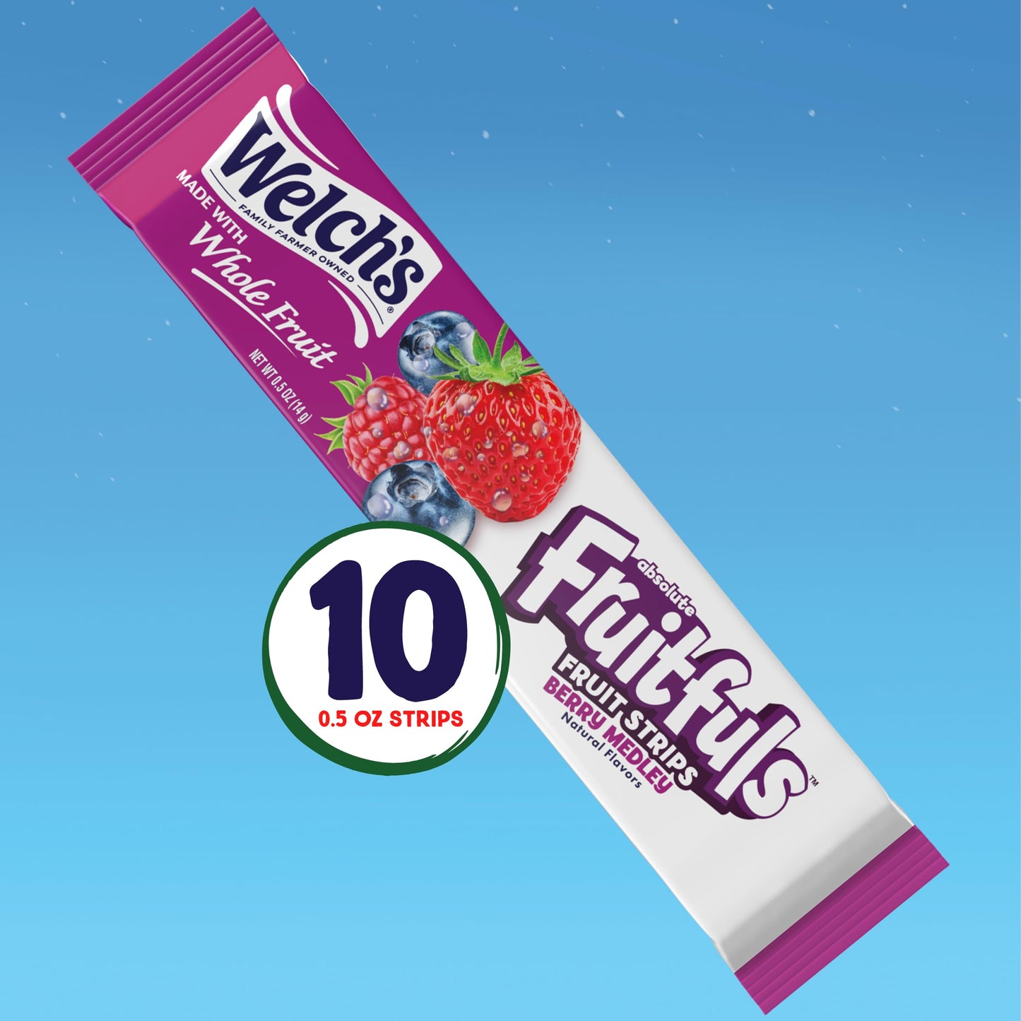 Welchs Fruit Strips, Berry Medley, Dried Fruit Snacks, Pack of 10, 0.5oz Each
