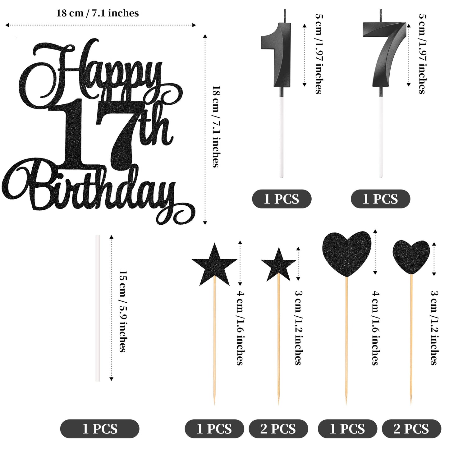 Lecferrarc 17Th Birthday Cake Decorations, 17Th Birthday Candles Cake Numeral Candles And Glitter Happy 17Th Birthday Cake Toppe