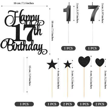 Lecferrarc 17Th Birthday Cake Decorations, 17Th Birthday Candles Cake Numeral Candles And Glitter Happy 17Th Birthday Cake Toppe