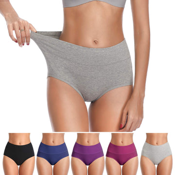 ASIMOON Womens Underwear, No Muffin Top Full coverage cotton Underwear Briefs Soft Stretch Breathable Ladies Panties for Women