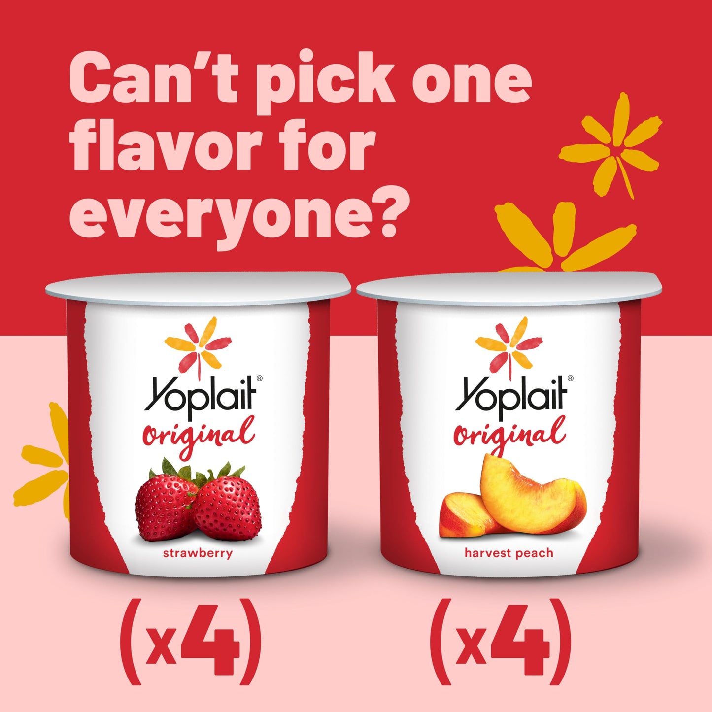 Yoplait Original Low Fat Yogurt Variety Pack, Strawberry and Harvest Peach, Made with Real Fruit, 8 Yogurt Cups, 48 oz
