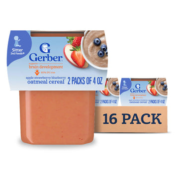 Gerber Baby Food 2Nd Foods, Mixed Cereal, Apple, Strawberry & Blueberry With Mixed Cereal Puree, 4 Ounce Tubs, 2-Pack (Pack Of 8