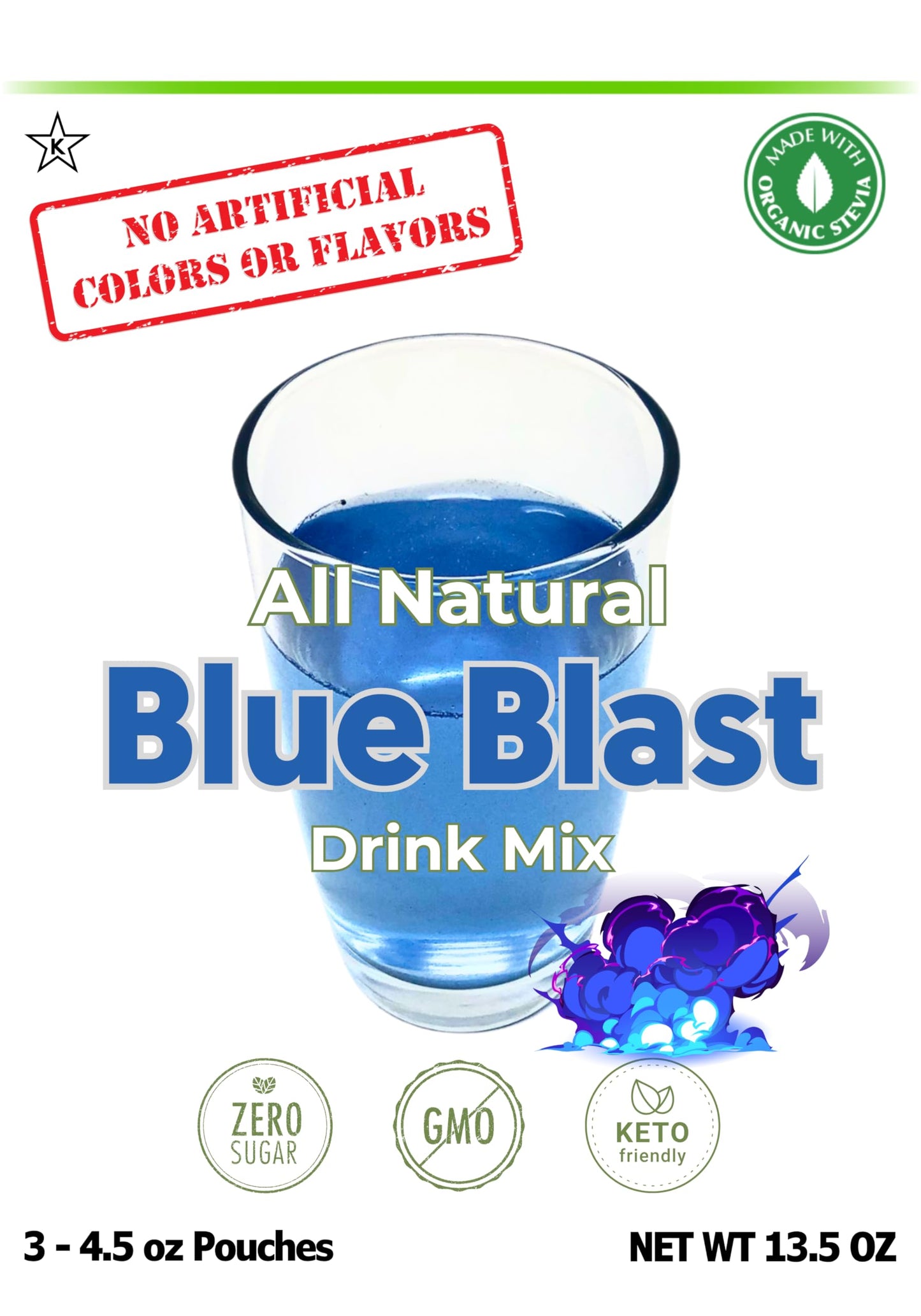Gramzero All Natural Blue Blast Zero Calorie Sugar Free Drink Mix, Great For Nutrition Club Loaded Tea, Stevia Sweetened