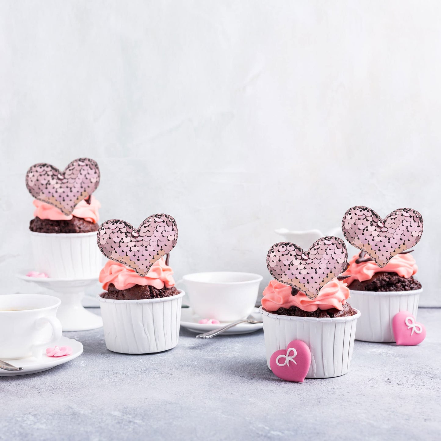 24Pcs Valentines Day Heart Cupcake Toppers Pink Valentines Day Cupcake Picks Decorations For Valentine'S Day Theme Wedding Engag