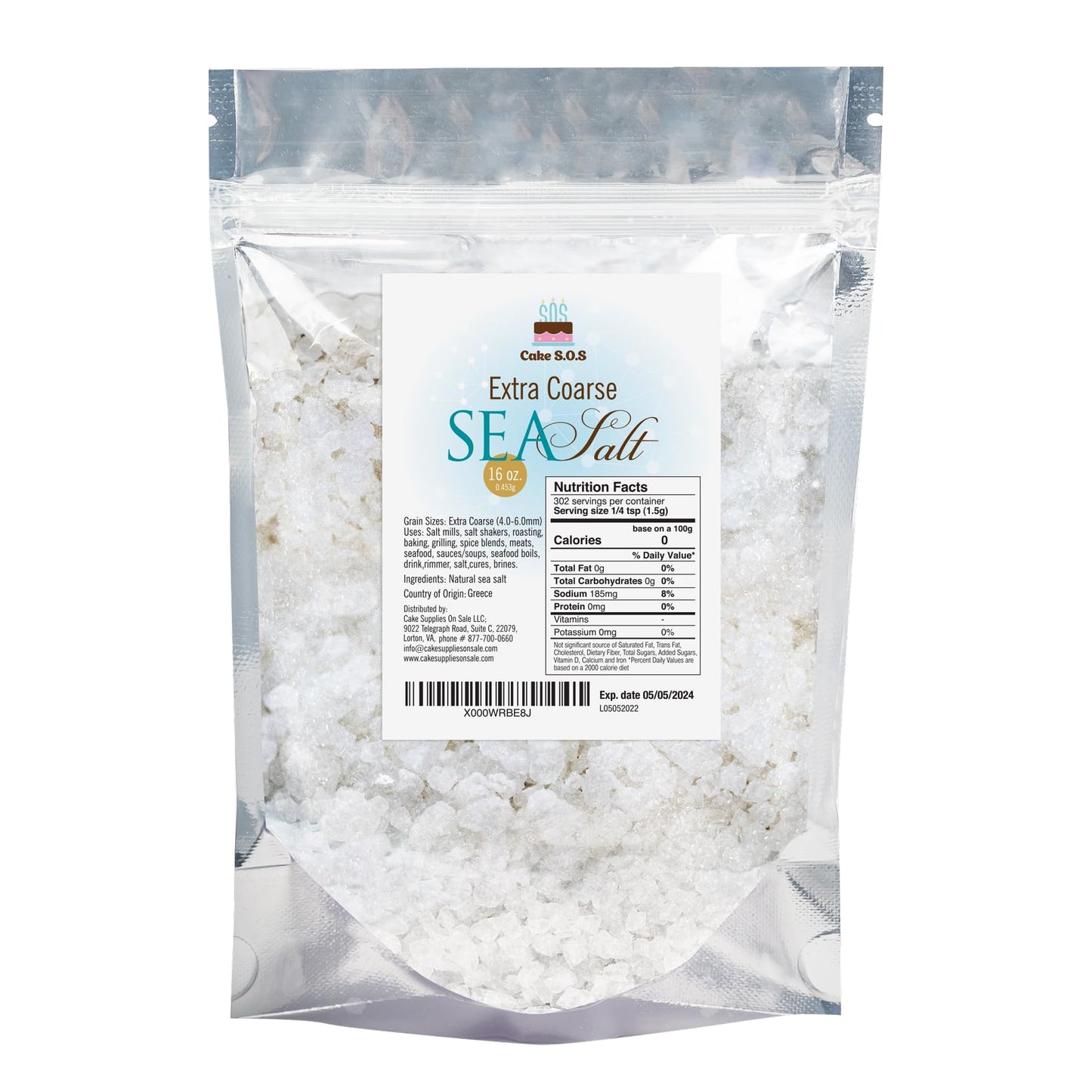 Cake S.O.S Premium Atlantic Sea Salt, Extra Coarse Grain, 16 Ounce (Pack of 1)