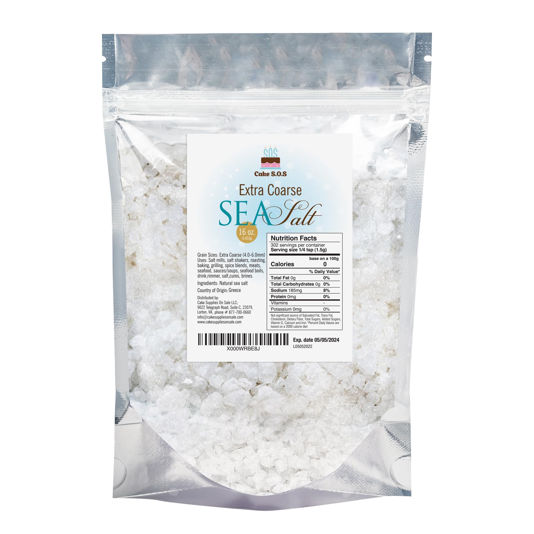 Cake S.O.S Premium Atlantic Sea Salt, Extra Coarse Grain, 16 Ounce (Pack of 1)
