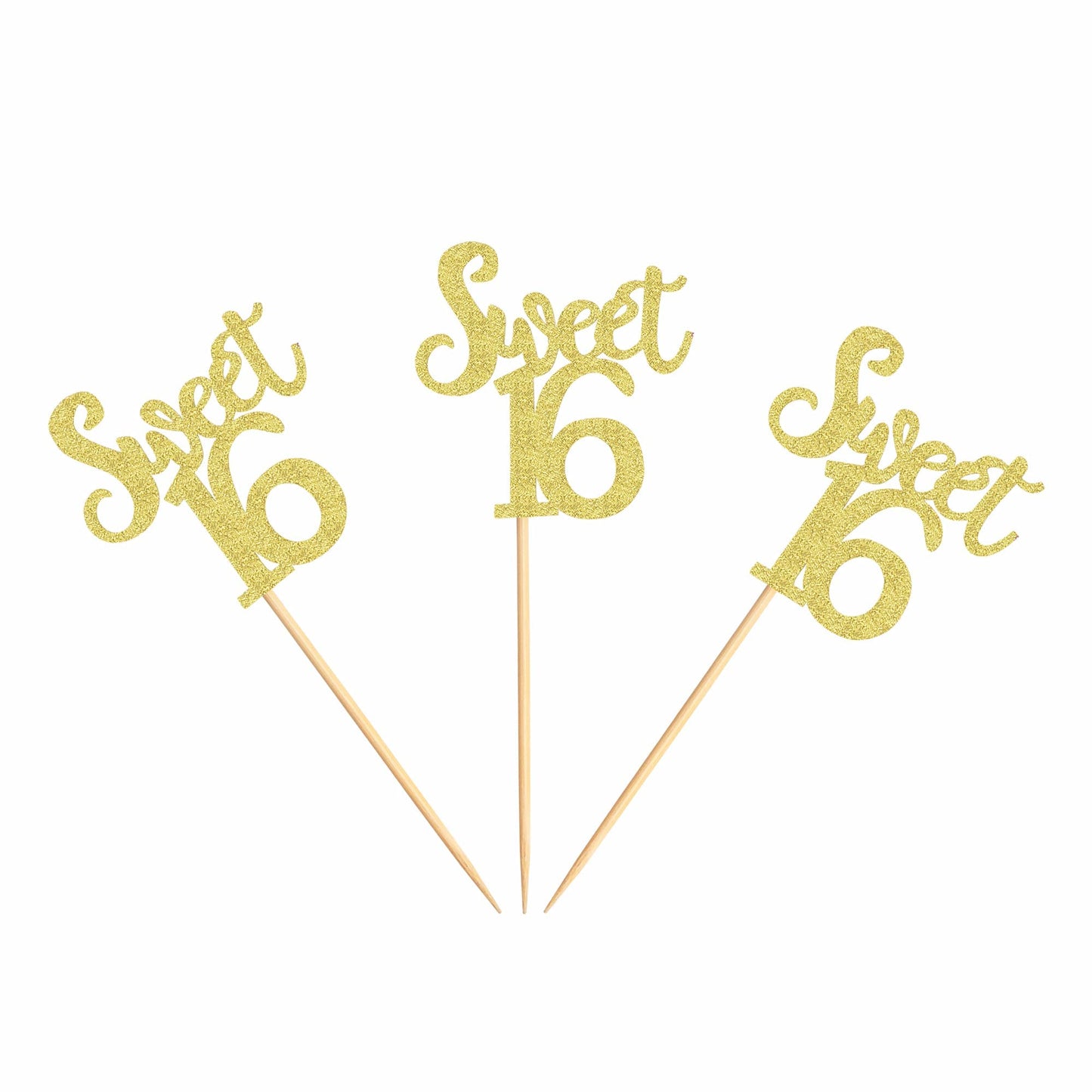 Ercadio 24 Pack Sweet 16 Cupcake Toppers Gold Glitter Age Sixteen Cupcake Picks Anniversary 16Th Kids Birthday Party Cake Decors