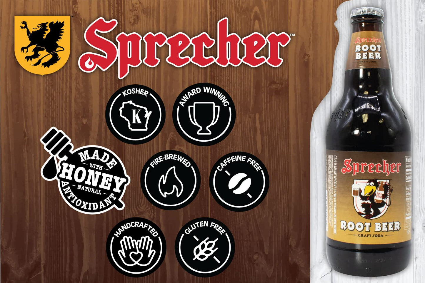 Sprecher Root malt-inspired Craft Soda – Fire Brewed with Honey, Caffeine Free, 16 Fl Oz Glass Bottles (12 Pack)