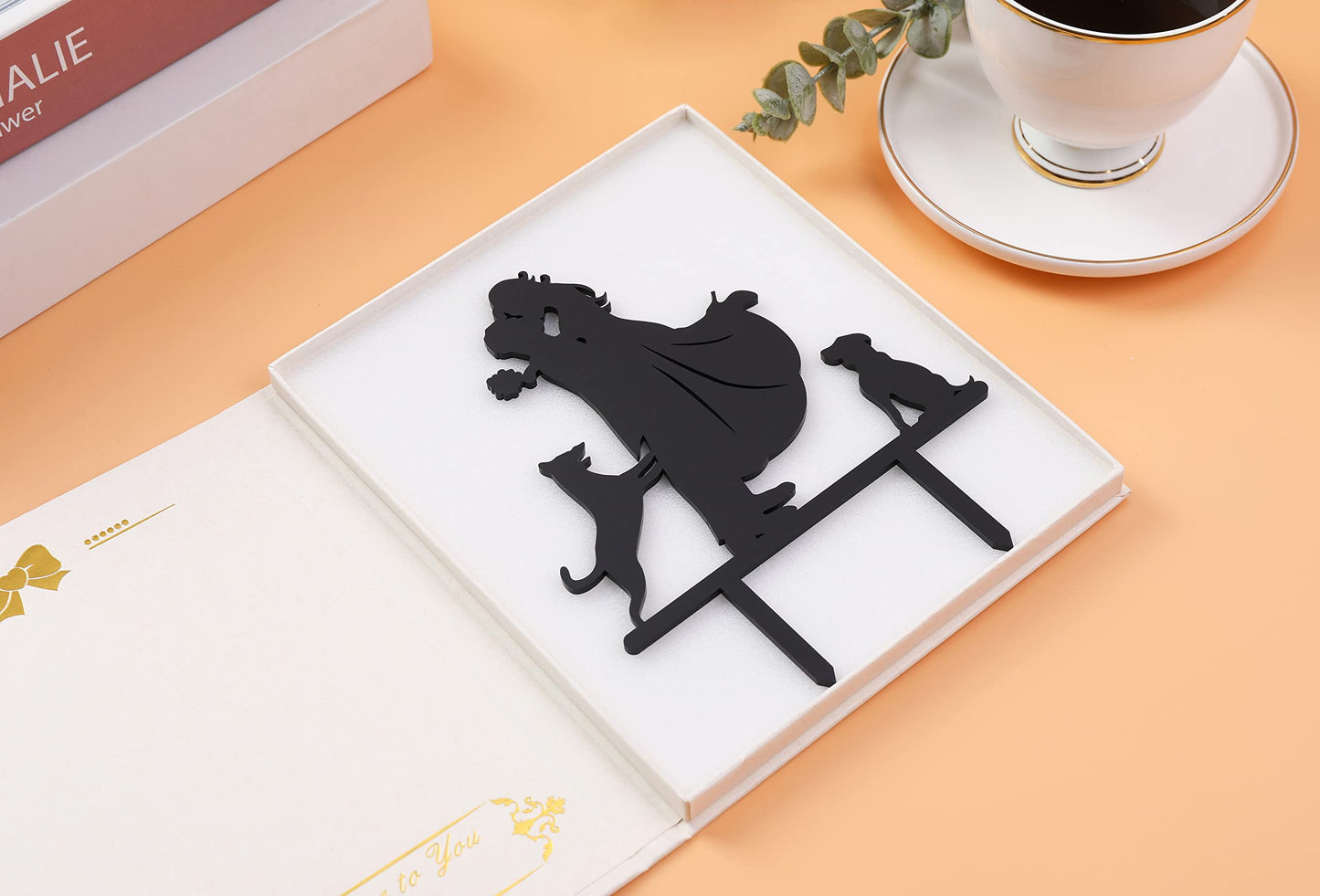 Lovenjoy Dogs Wedding Cake Topper Bride Groom With 2 Dogs Black, Gift Boxed