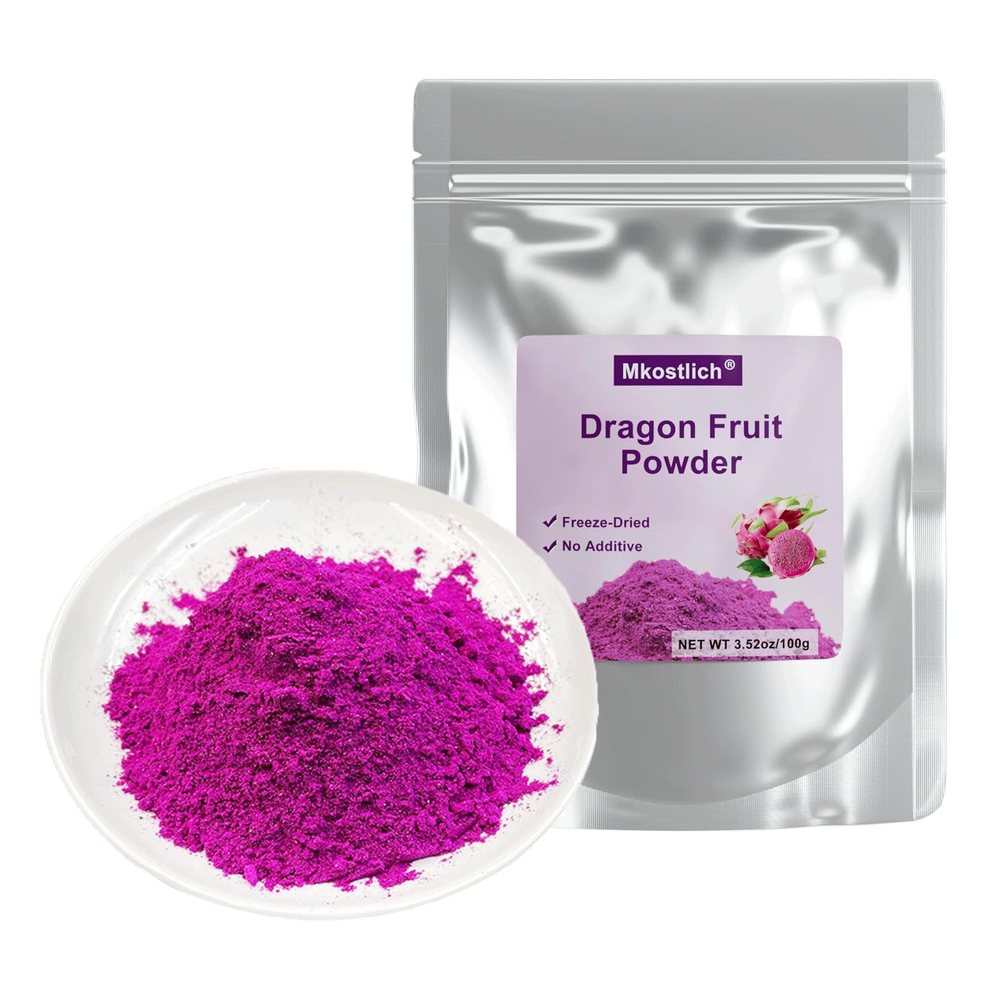 Mkostlich Dragon Fruit Powder for Baking, 3.52oz/100g Pitaya Powder for Smoothie, Freeze Dried Dragonfruit, No Sugar Added