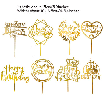 Diyasy Gold Happy Birthday Cake Topper Kit, Confetti Balloon Paper Fans Acrylic Cake Toppers For Birthday Cake Decoration 6 Pcs
