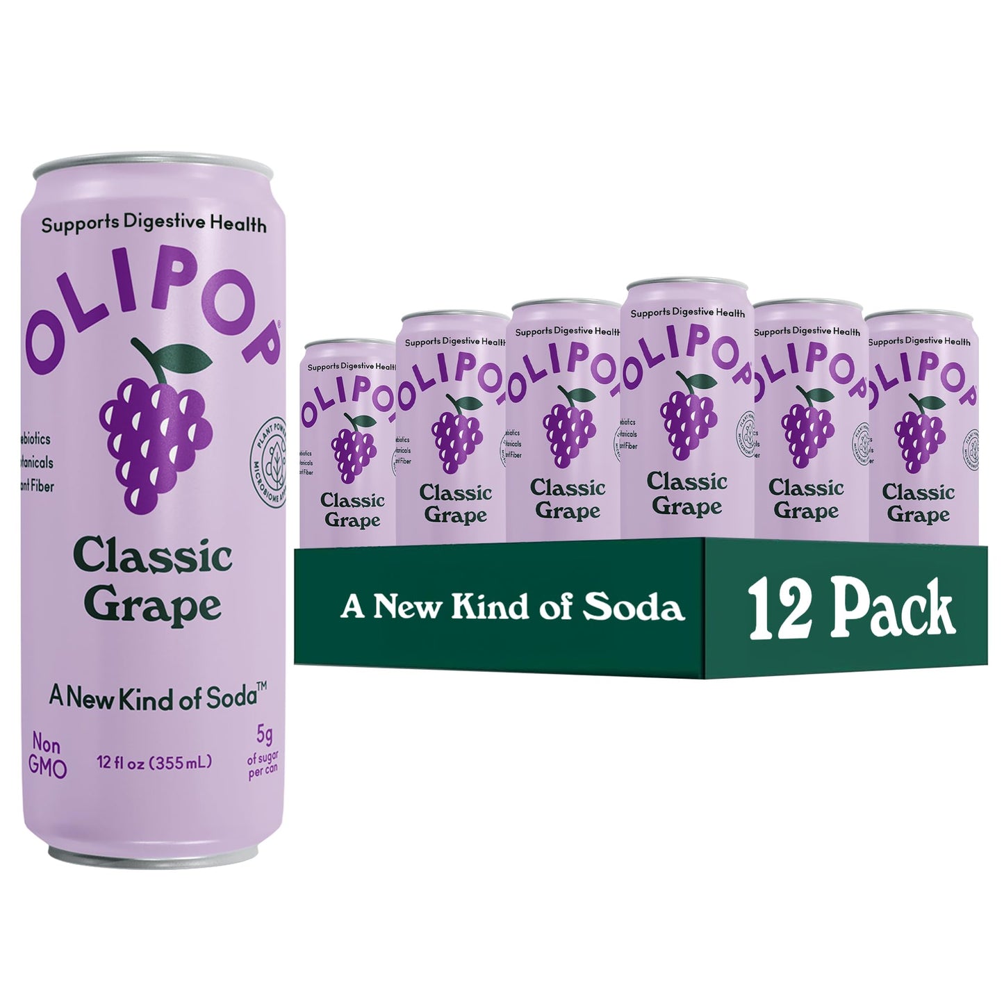 OLIPOP Prebiotic Soda Pop  Classic G  Pantry Pack Packed with Prebiotics  Fiber  and Botanicals  Gluten Free  Vegan  GMO Free  12oz Skinny (12-Cans)