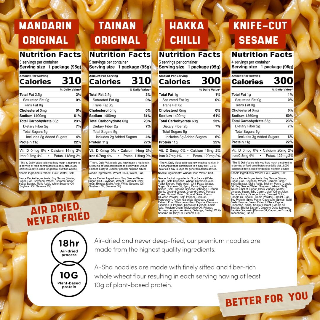 A-Sha Healthy Asian Instant Noodles with Sauce Pack | Best Sellers Variety Bundle | Vegan  Air Dried  High Protein | Great For Ramen  Stir Fry  Wok | 4 Flavors  19 Packs