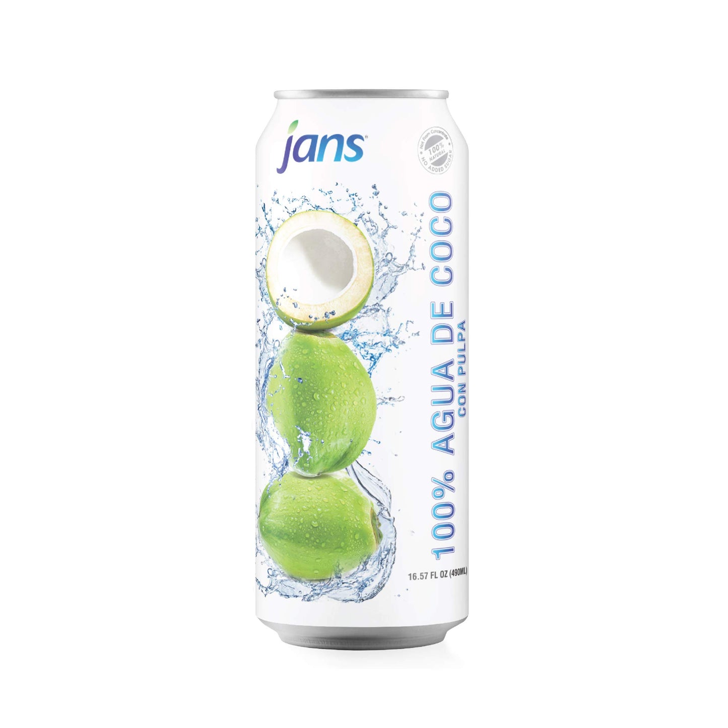 Jans 100% Pure Coconut Water with Coconut Pulp, Unsweetened, Non-GMO, 16.57 fl oz (Pack of 12) - Refreshing Taste of the Tropics