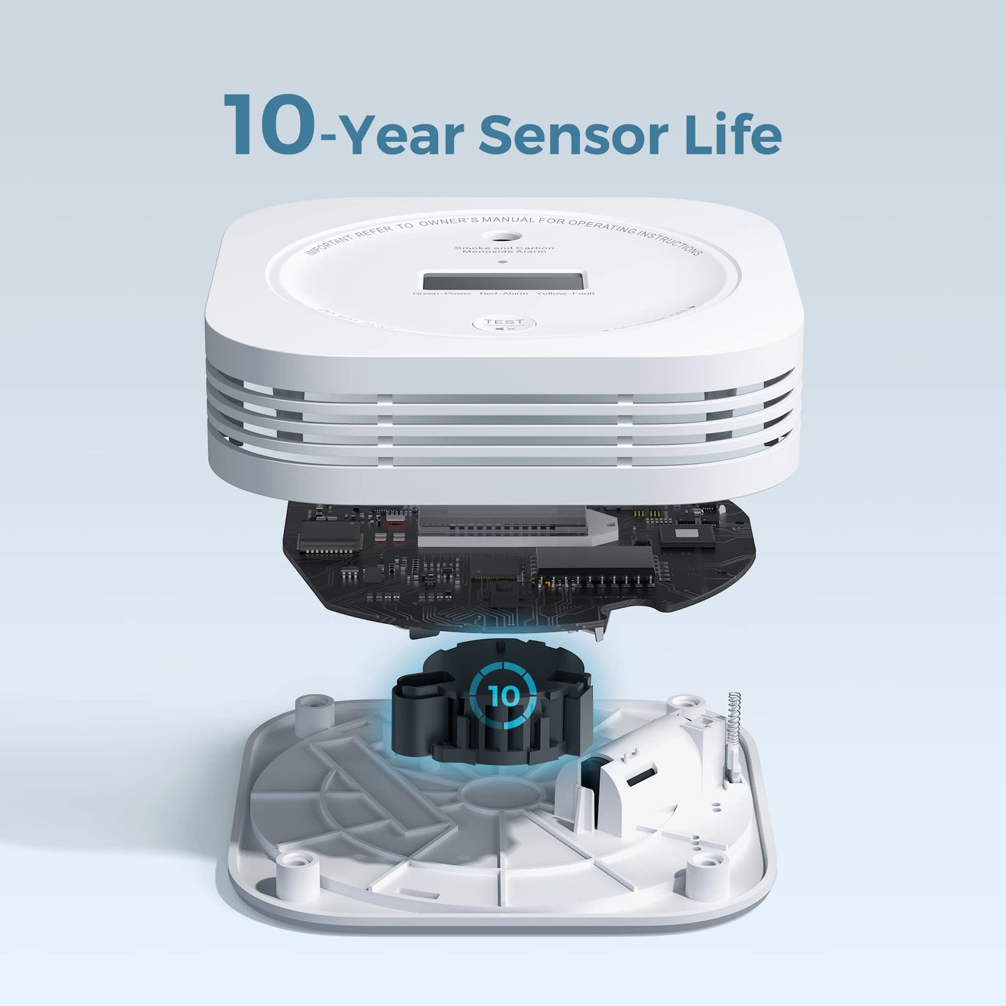 Aegislink Smoke And Carbon Monoxide Detector 10-Year Lifespan With Replaceable Battery, Photoelectric Fire Alarm And Electrochem