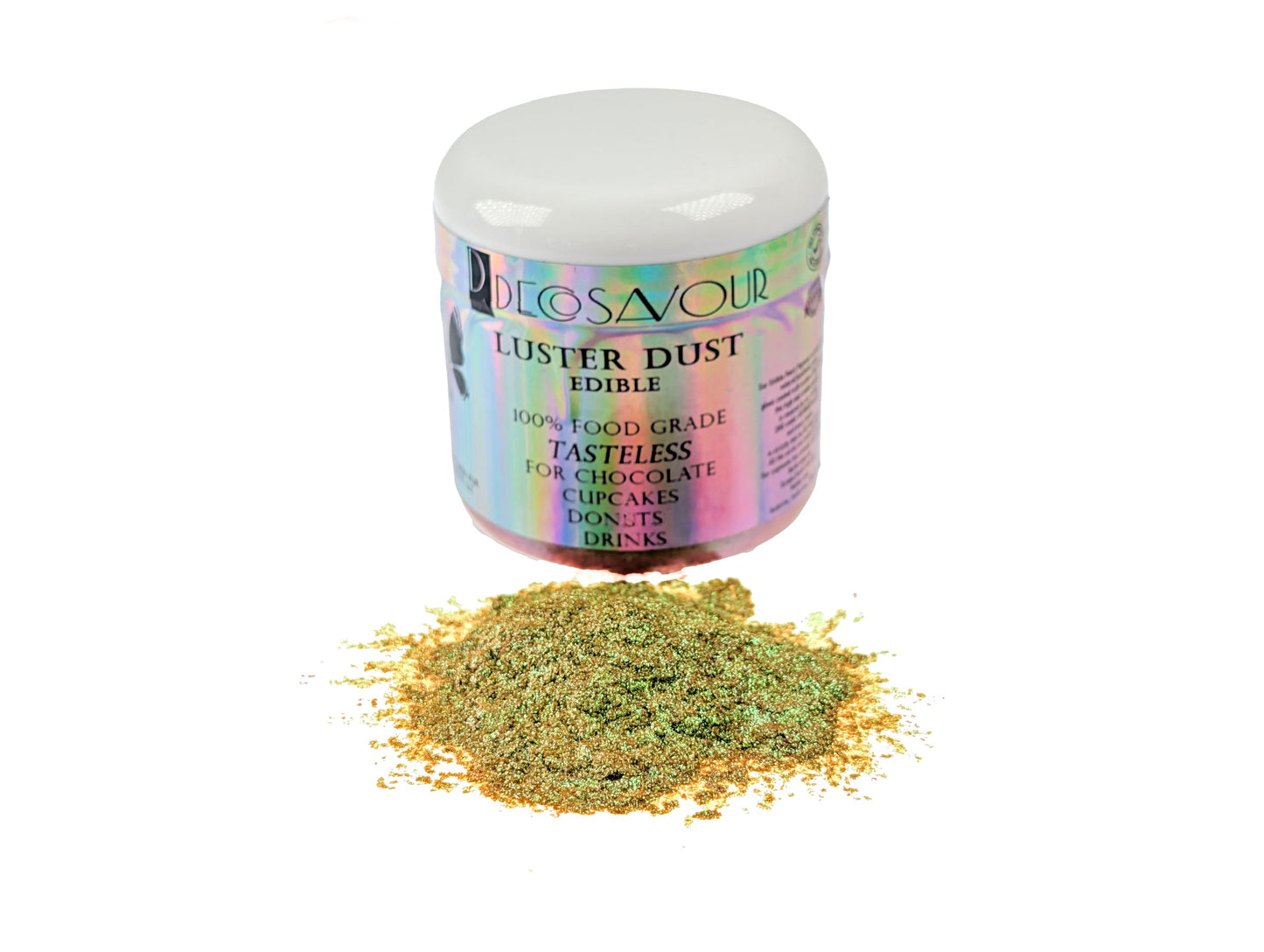 Decosavour Prismatic Green Luster Dust Edible Powder for Cakes & Drinks - 15g - Vegan, Gluten Free, Tasteless