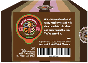 Crazy Cups Decaf Flavored Coffee Pods, Decaffeinated Chocolate Raspberry Truffle Flavored Coffee, Single Serve Hot Or Iced Medium Roast Coffee For Keurig K Cups Machines, 80 Count(Pack Of 1)