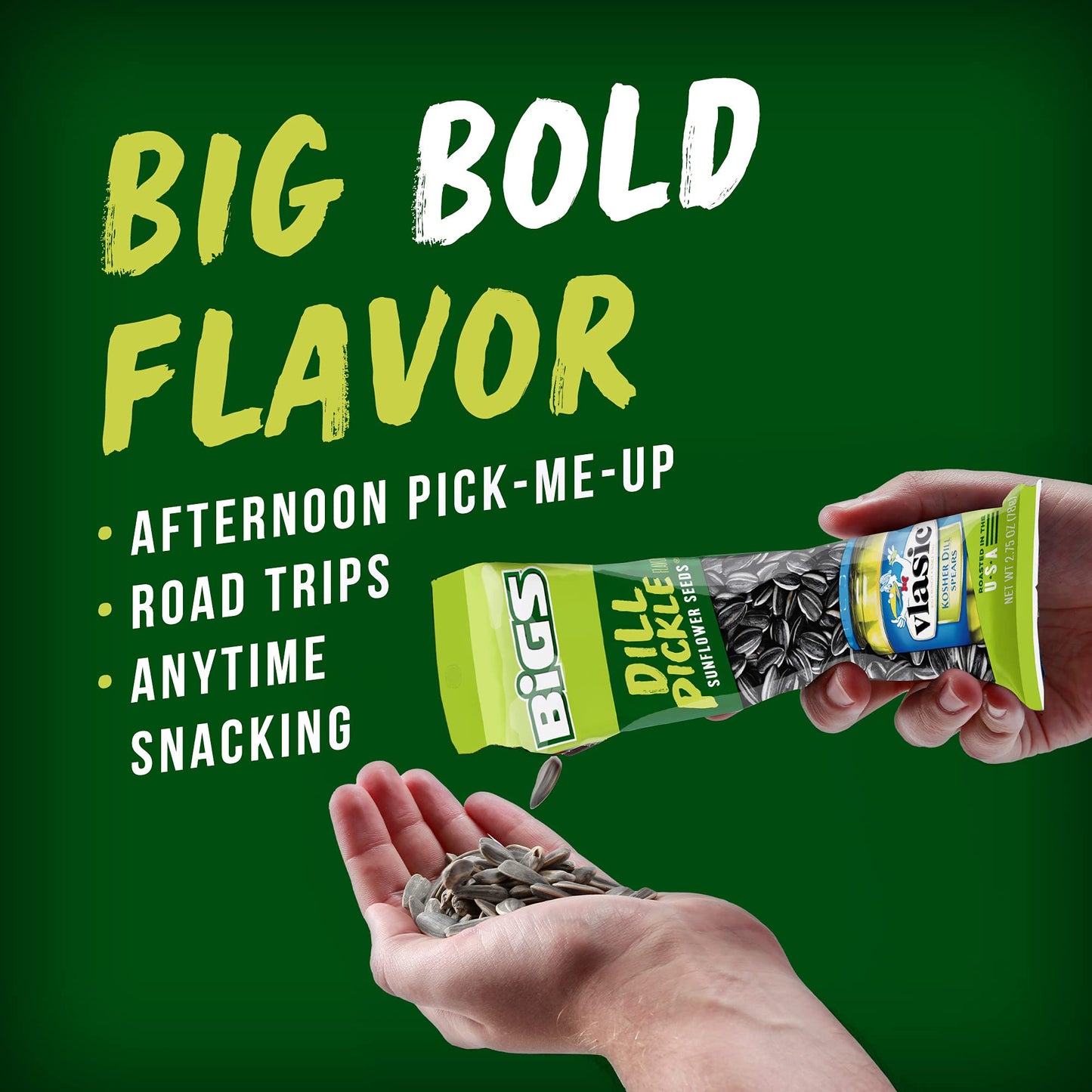 Bigs Vlasic Dill Pickle Sunflower Seeds, Keto Friendly Snack, 2.75-Oz. Bag (Pack Of 12)