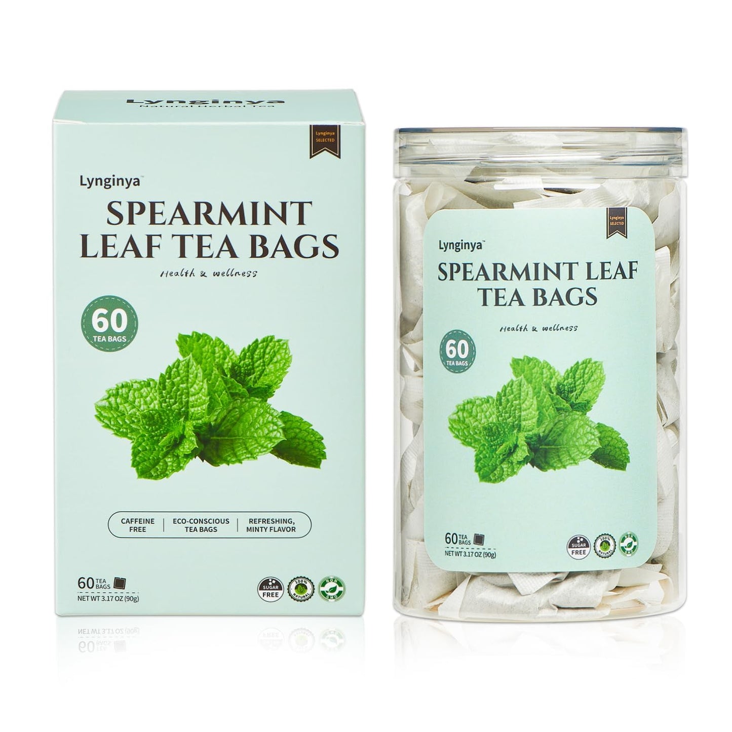 Lynginya Spearmint Tea - Natural Herbal Tea, Refreshing & Minty, 60 Tea Bags, No Sugar, No Caffeine