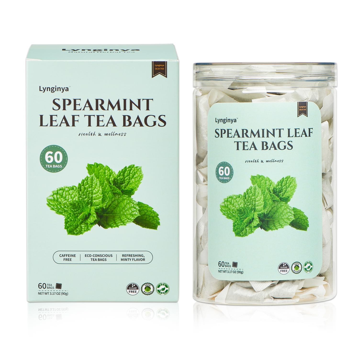 Lynginya Spearmint Tea - Natural Herbal Tea, Refreshing & Minty, 60 Tea Bags, No Sugar, No Caffeine