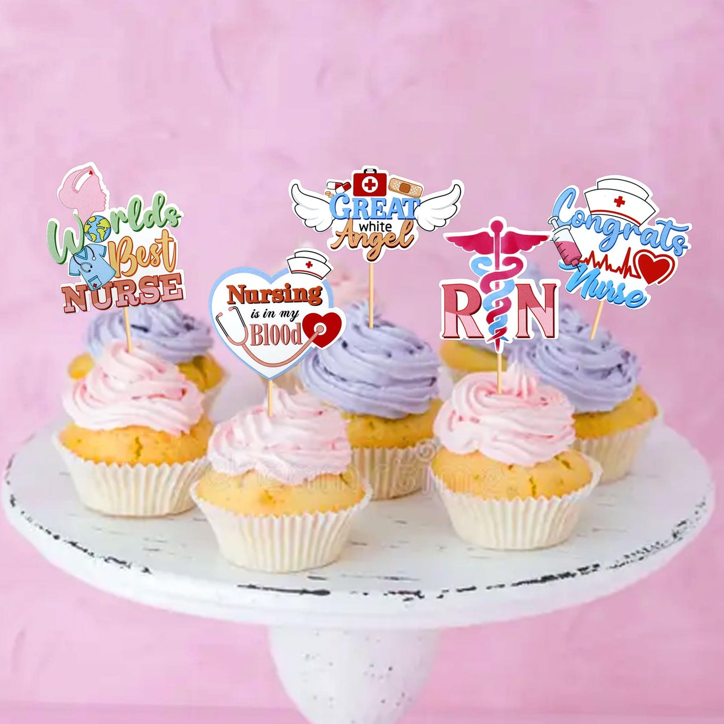 Ercadio 32Pcs Nurse Cupcake Toppers Nursing School Graduation Cupcake Picks For Medical Rn Nurse Themed Birthday Party Cake Deco