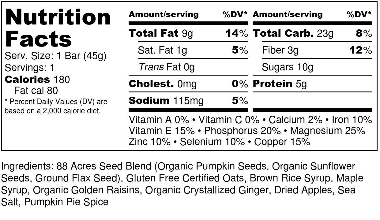 88 Acres, Ginger Apple Seed Bars, 1.6 Ounce, 9 Pack