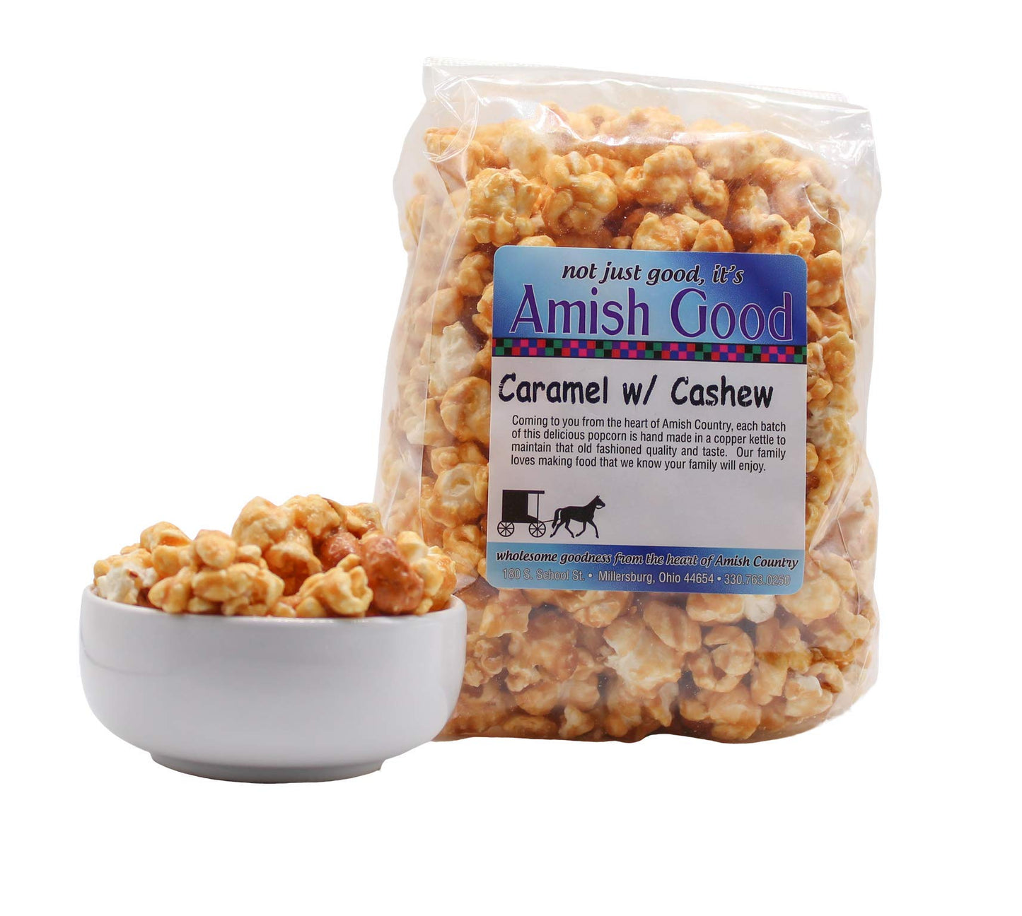 Amish Good Premium Caramel Popcorn With Cashews Real Butter And Coconut Oil In 12 Oz Bag